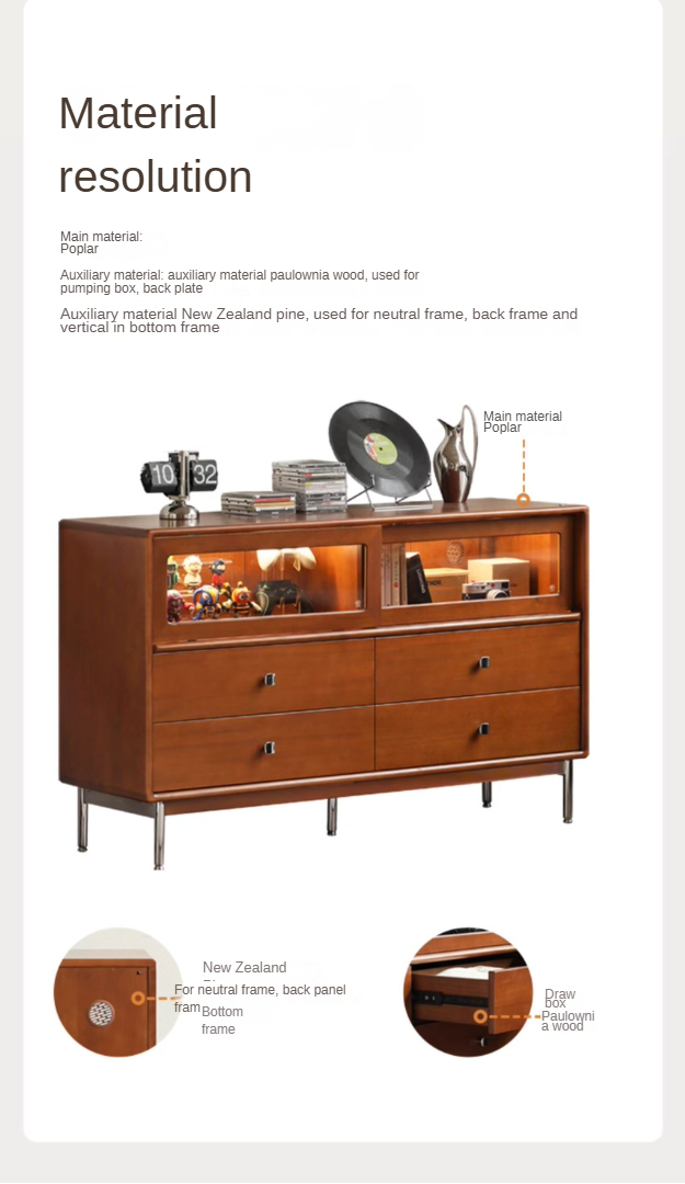 Poplar Solid Wood Cabinet Bauhaus Storage Drawer.