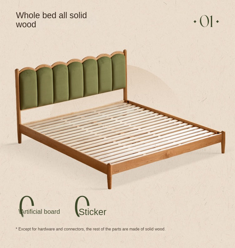 Cherry Solid Wood Soft Bed Retro