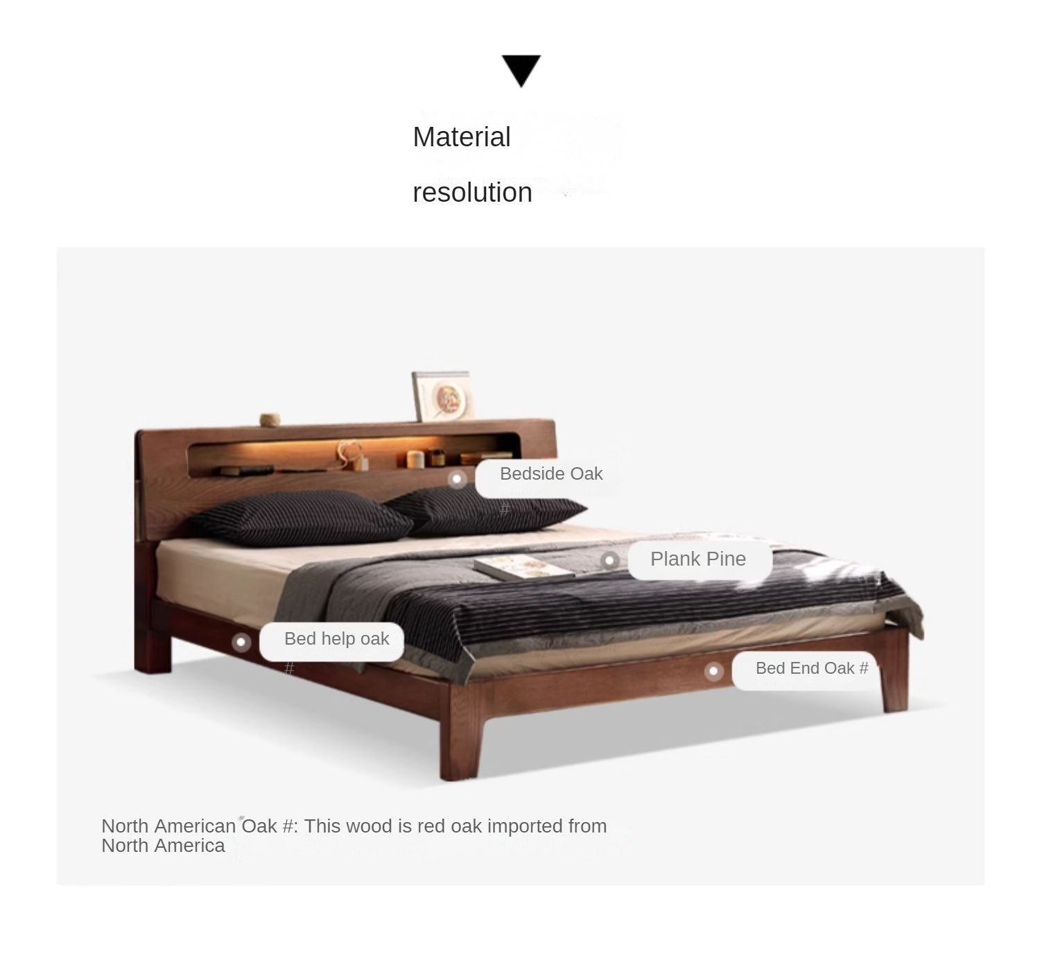 Oak solid wood bed with light