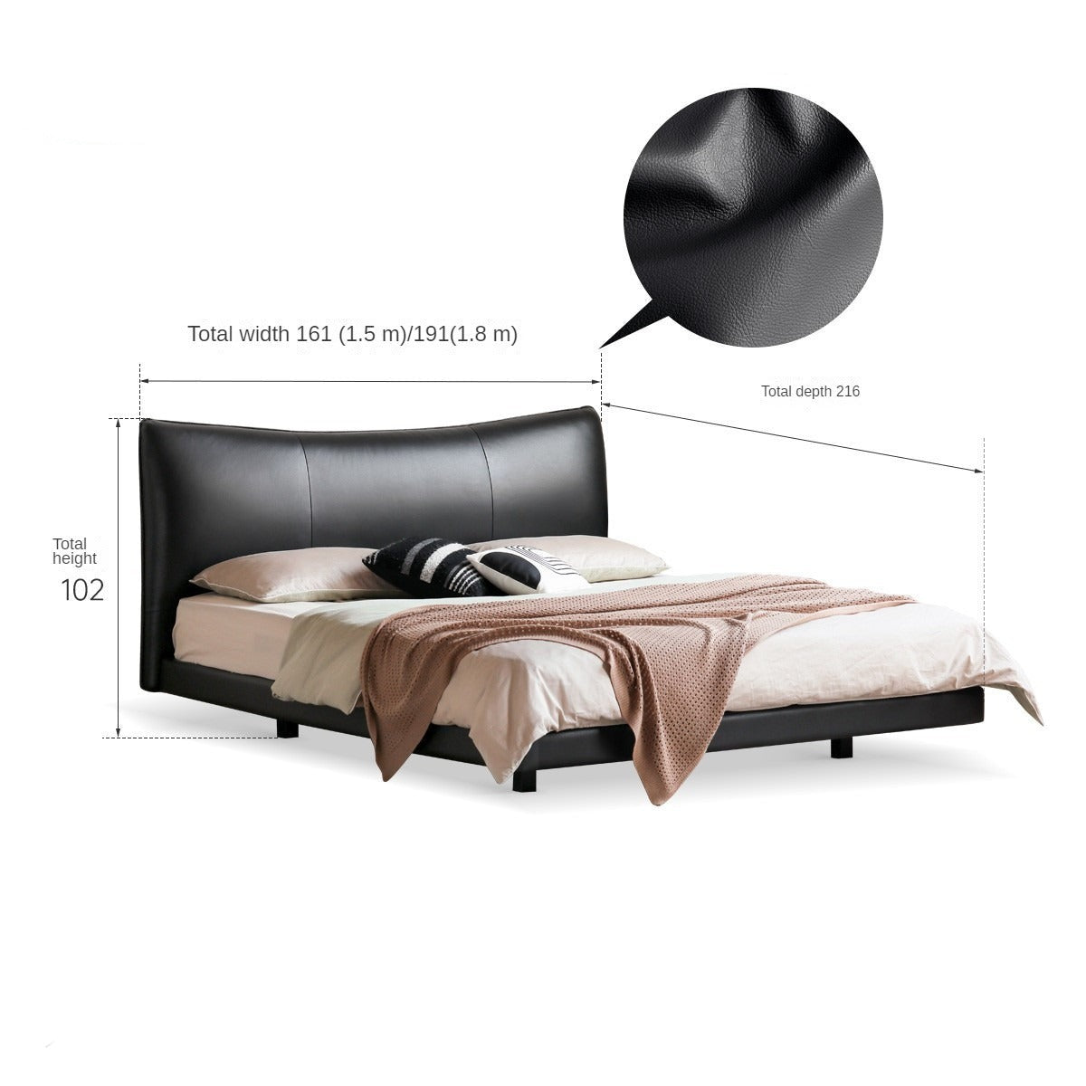 Genuine leather suspended bed Light Luxury First layer of yellow cowhide Black Bed_)