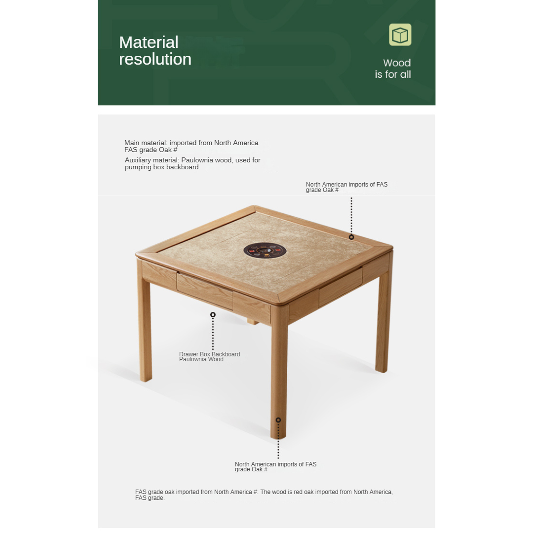 Oak Solid Wood Electric Mahjong Table