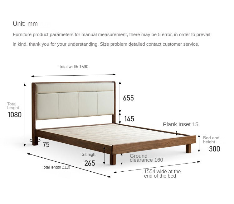 North American Black Walnut solid wood leather soft bed<