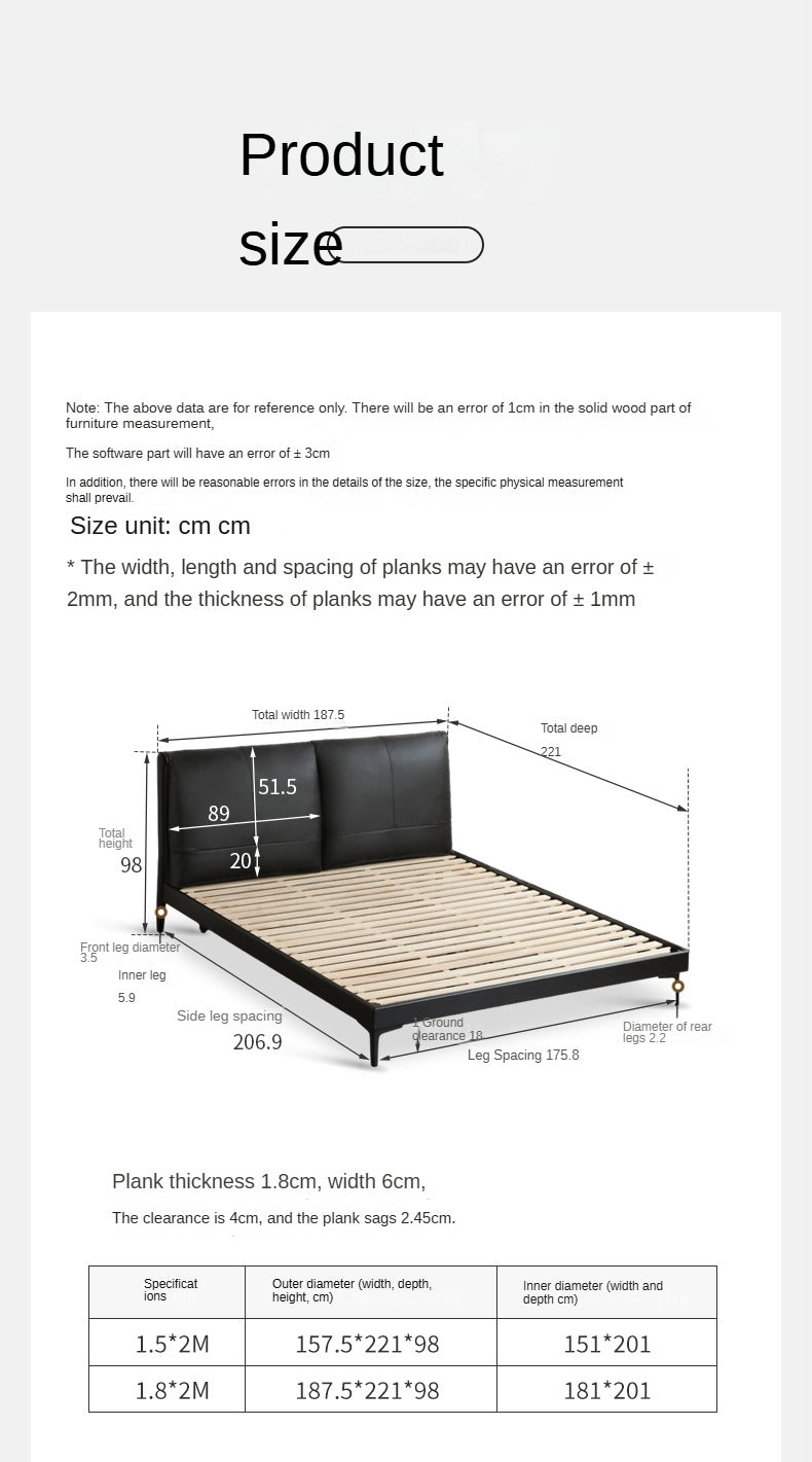 Genuine Leather Bed Modern Simple