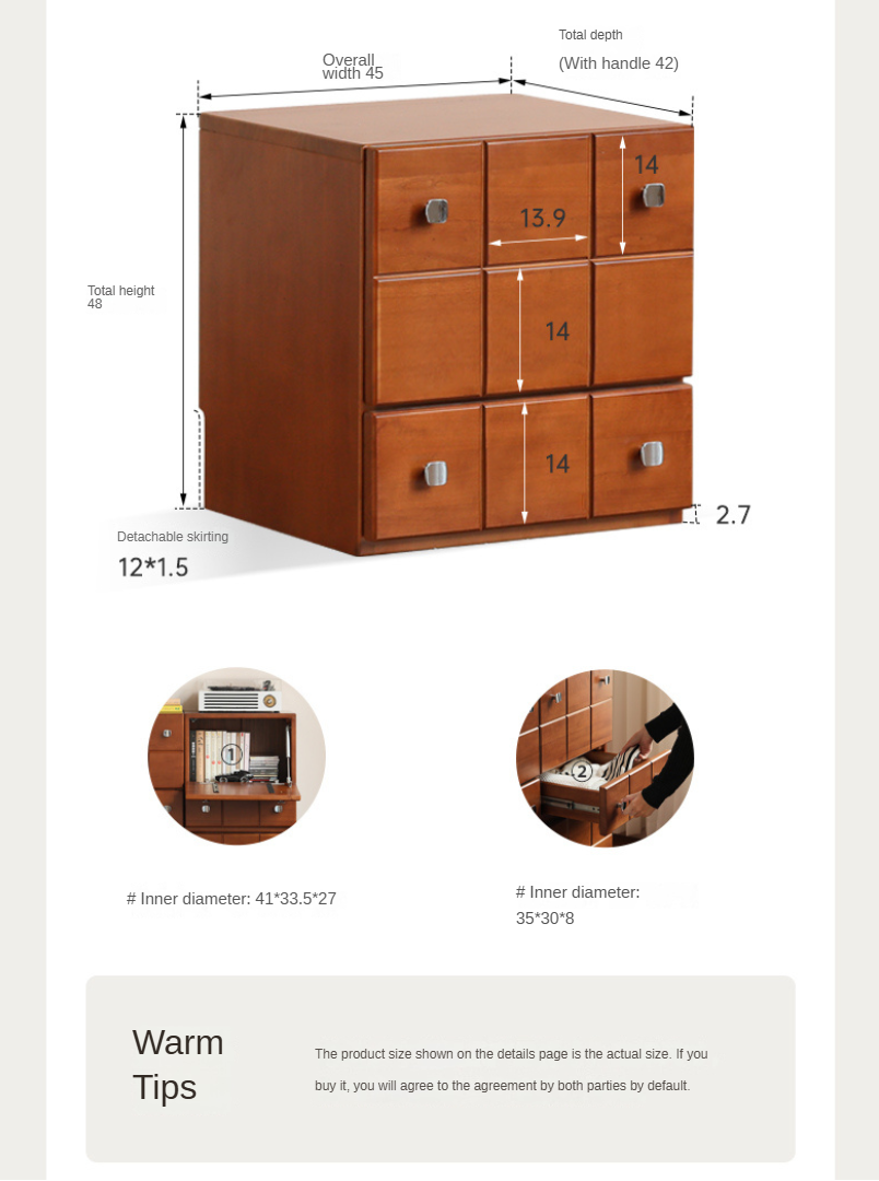 Poplar, Rubber Solid Wood Retro Style Side Cabinets.