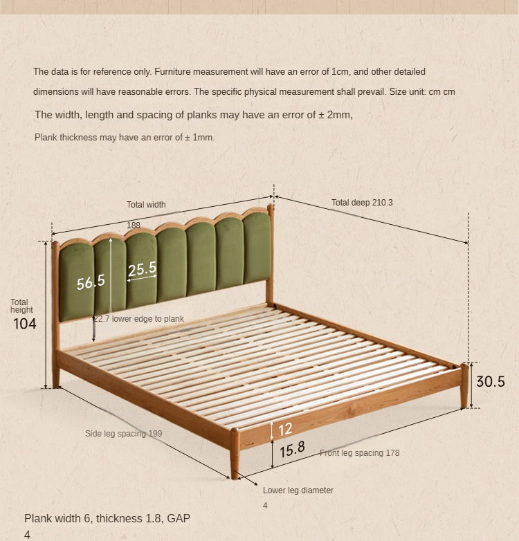 Cherry Solid Wood Soft Bed Retro