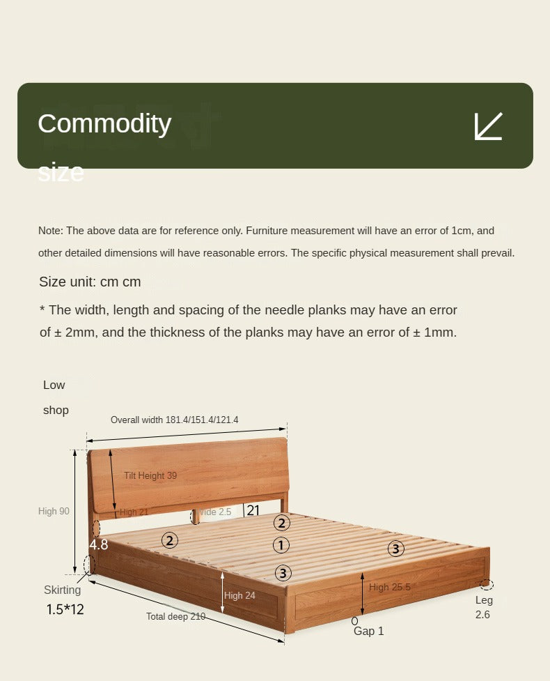 Cherry Solid Wood Box Storage Bed