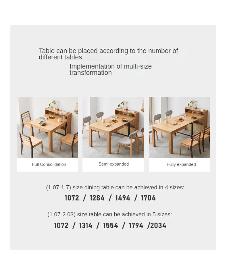 Oak Solid Wood Telescopic Dining Table Sideboard