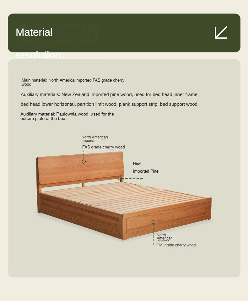 Cherry Solid Wood Box Storage Bed