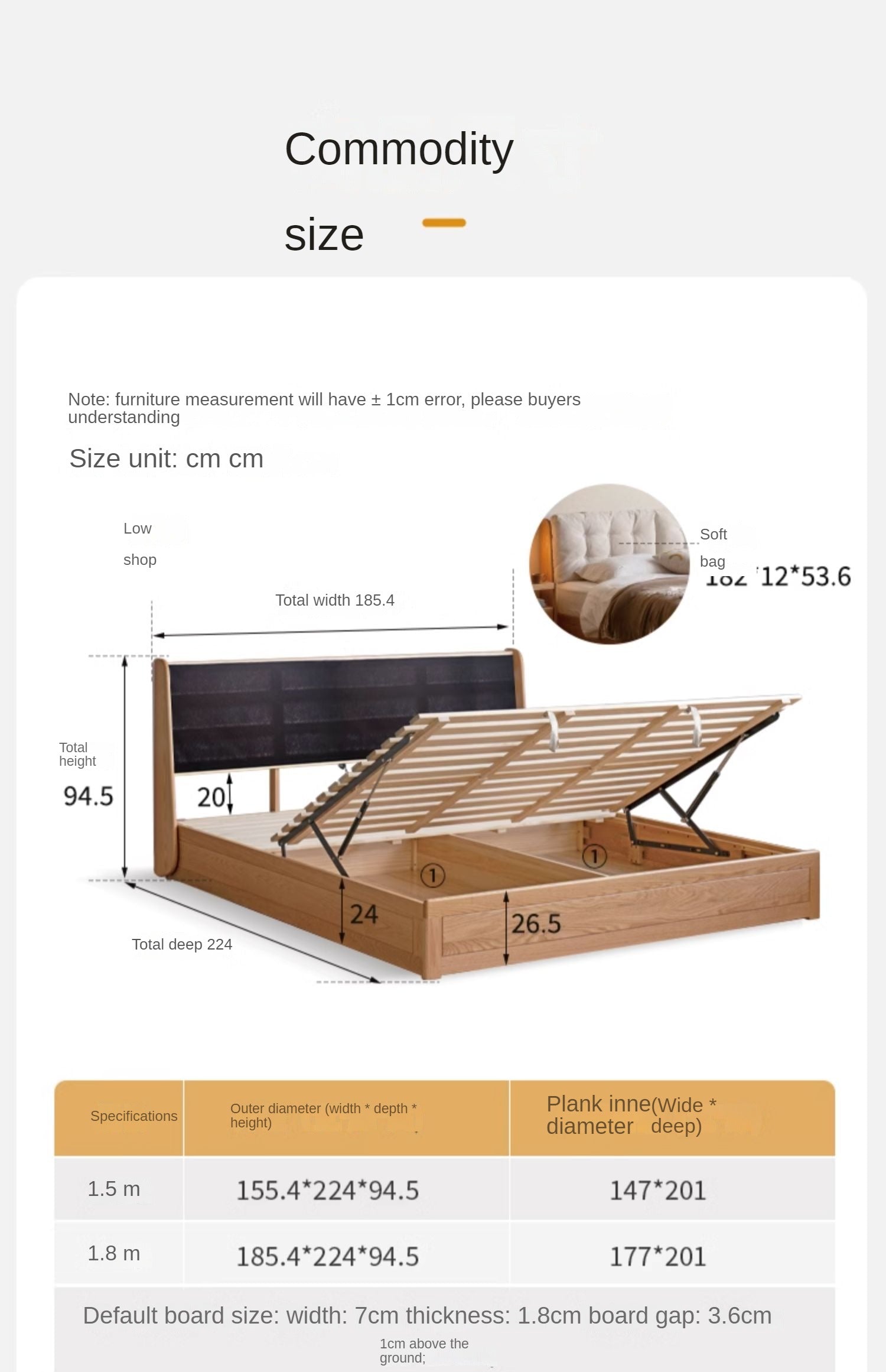 Oak solid wood fabric box bed cream style<