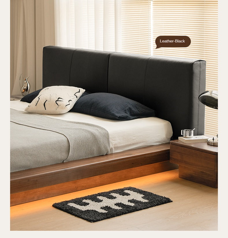 Black walnut solid wood leather soft suspended bed