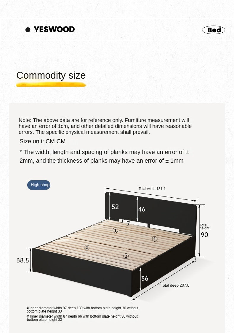 Poplar Solid Wood Fully Open High Box Bed Minimalist