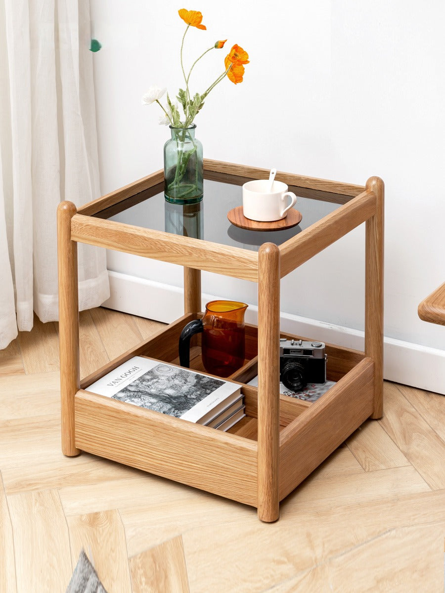 Oak Solid Wood Mobile storage side table-