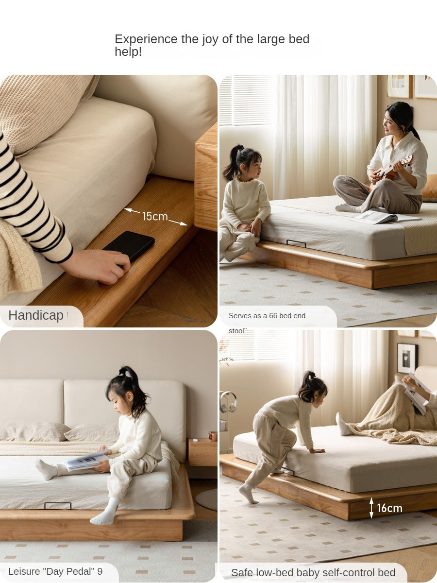 Oak solid wood Technology Fabric Soft Bed floating platform bed<