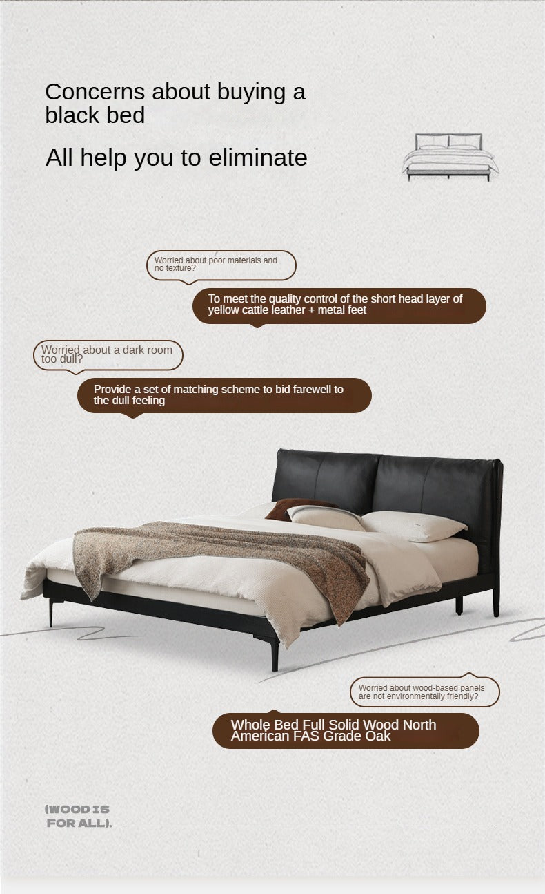 Genuine Leather Bed Modern Simple