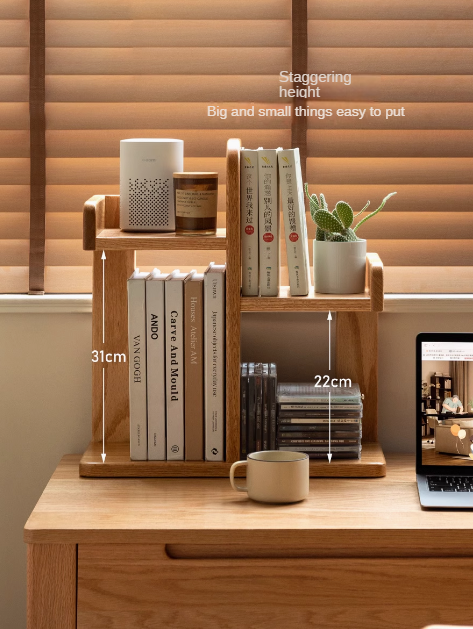 Oak Solid Wood Desktop Multi-Layer Bookshelf