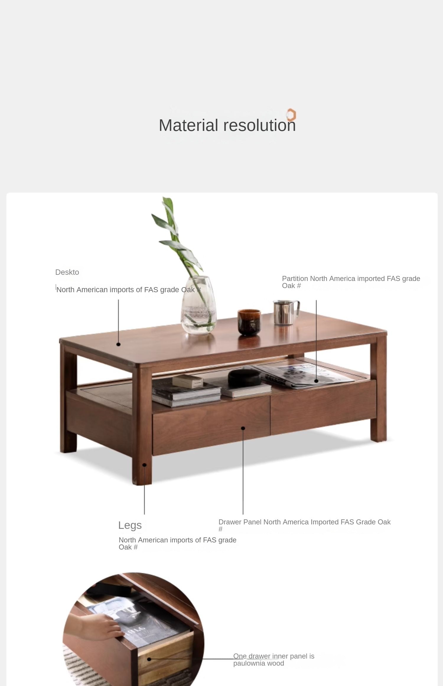 Oak solid wood Nordic minimalist modern coffee table