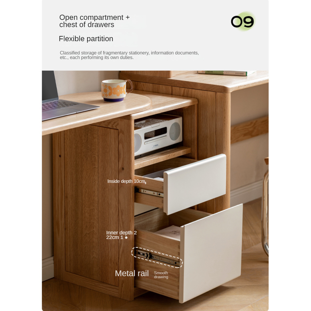 Oak solid Wood Bookshelf Integrated Corner Folding Desk