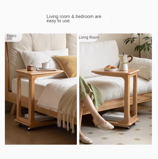 Beech solid wood mobile side table