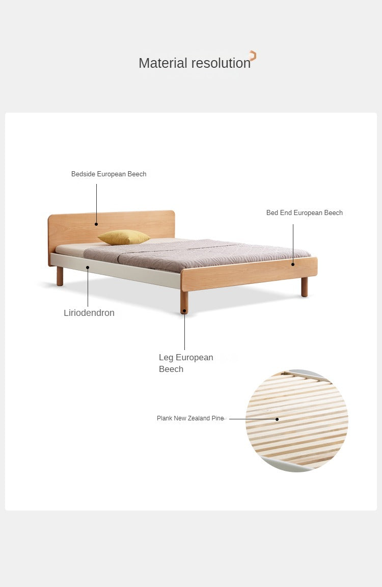 European Beech Solid Wood Modern Double Bed