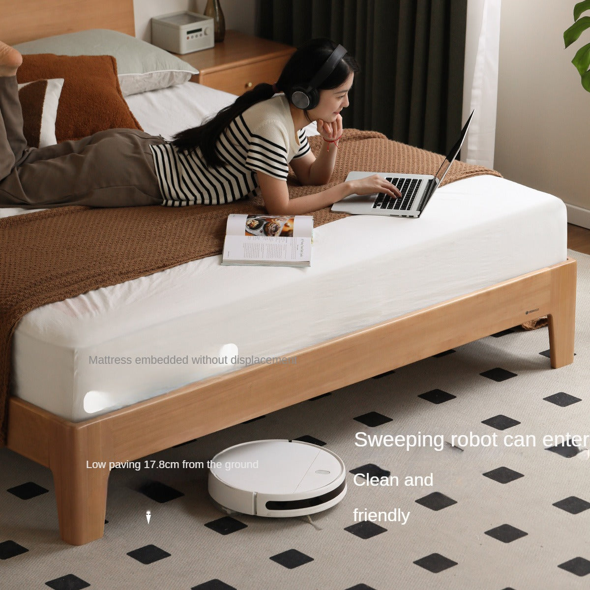 Poplar Solid Wood Modern Large headboard Bed