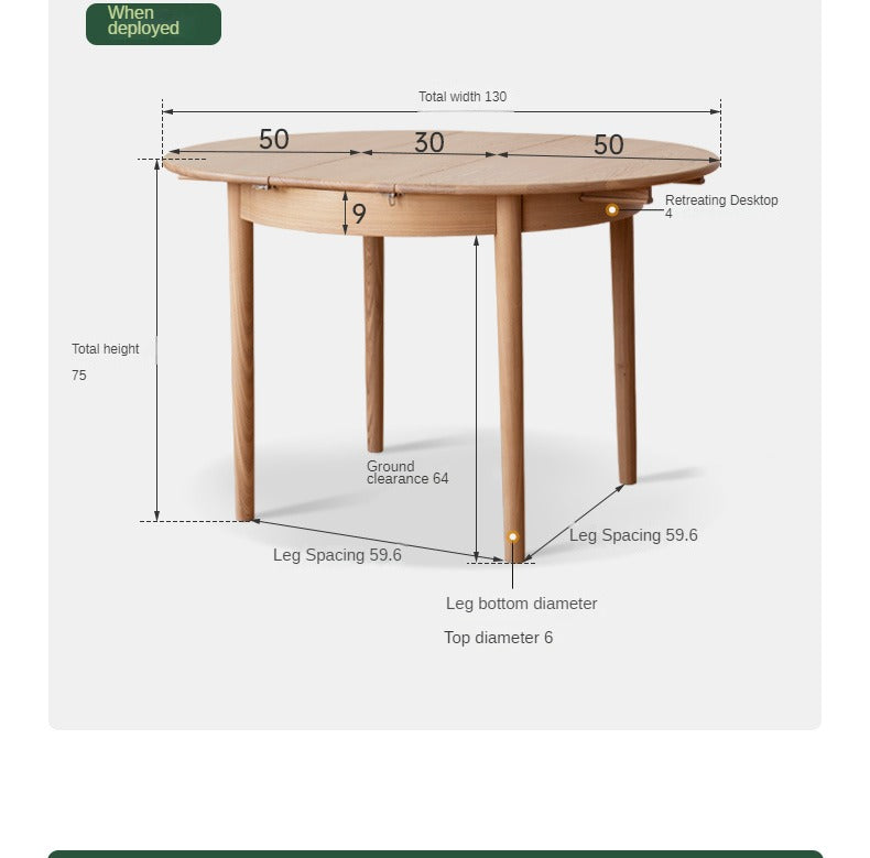 Oak, ash Solid Wood Retractable Round Dining Table