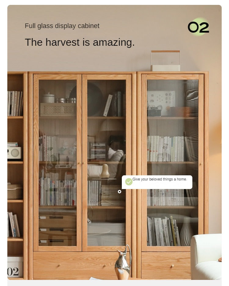 Oak solid wood modern glass door bookcase