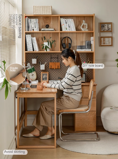 Oak solid wood computer desk with drawer