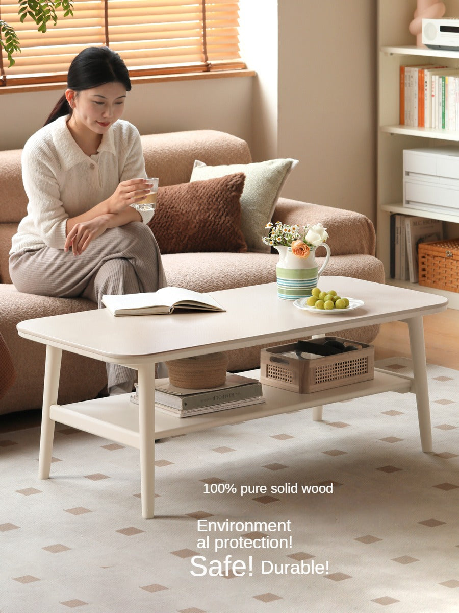 Poplar solid wood white cream style rock board coffee table