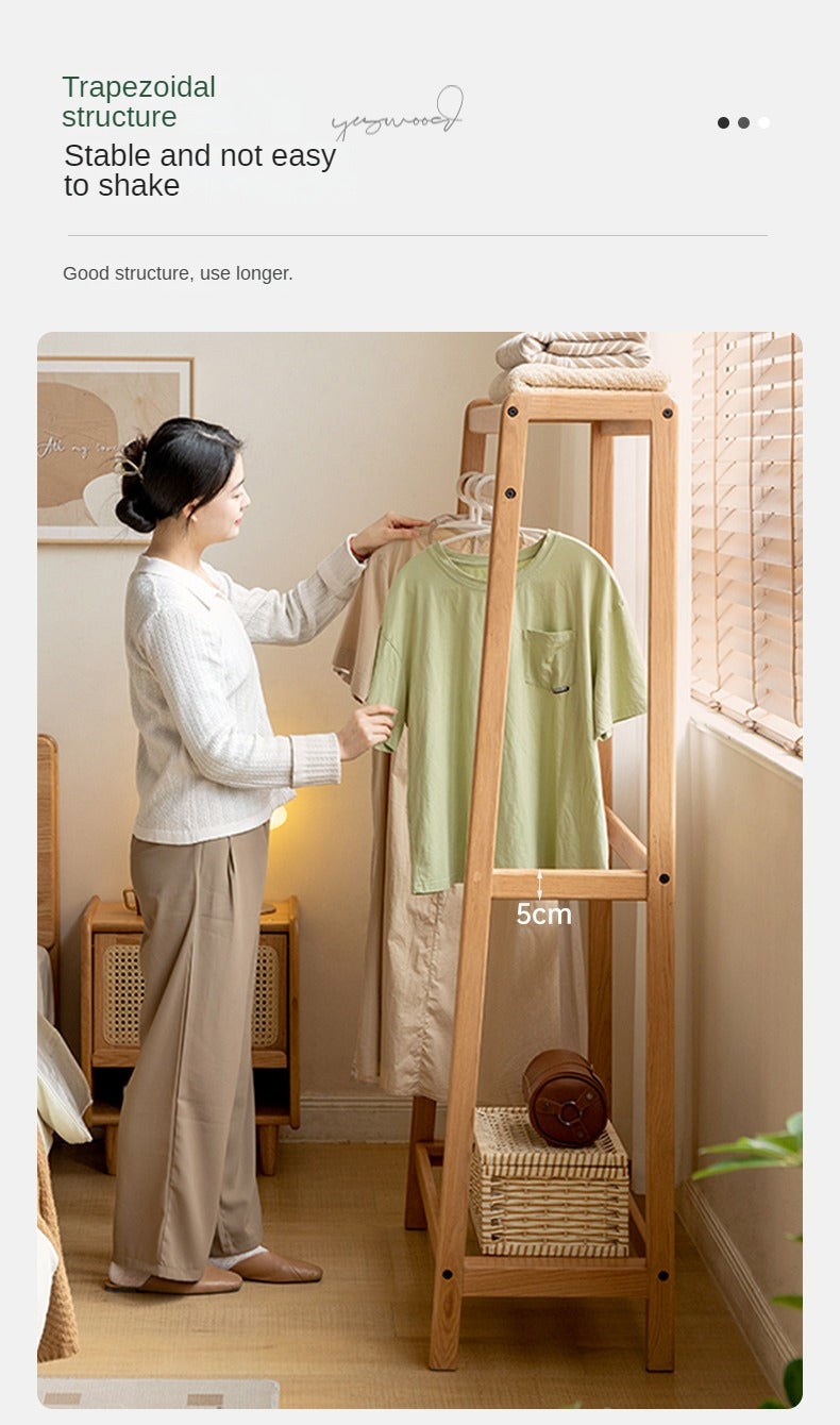 Oak, Ash solid wood hanger for small bedroom floor standing storage rack