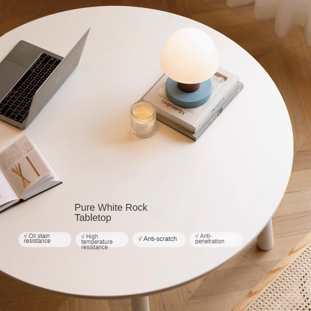 Birch solid wood white cream style rock board round dining table