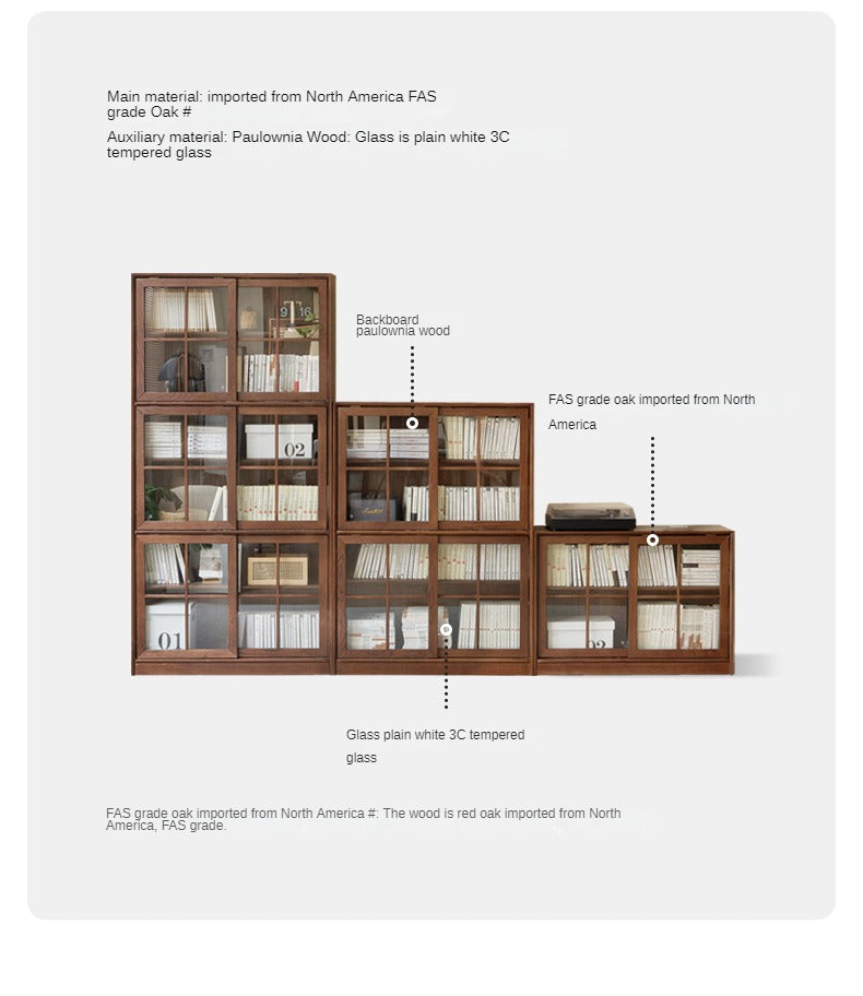 Oak solid wood sliding door bookcase