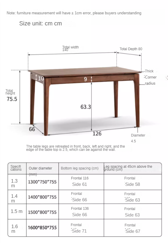 Black walnut solid wood rectangular long dining table