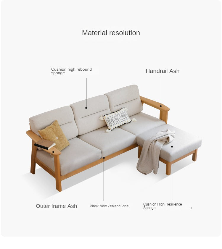 Ash Solid Wood Straight Sofa Modern