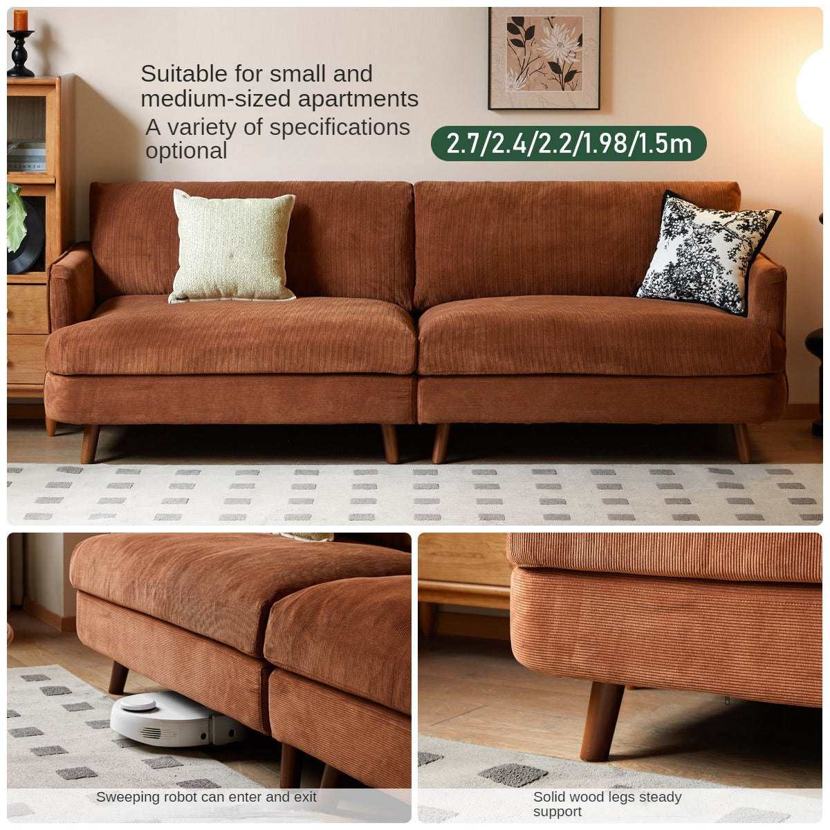 Fabric three-seat straight sofa