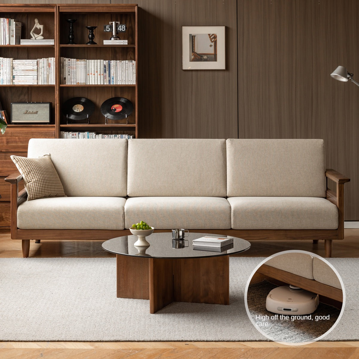 Black Walnut Solid Wood Modern Fabric Sofa