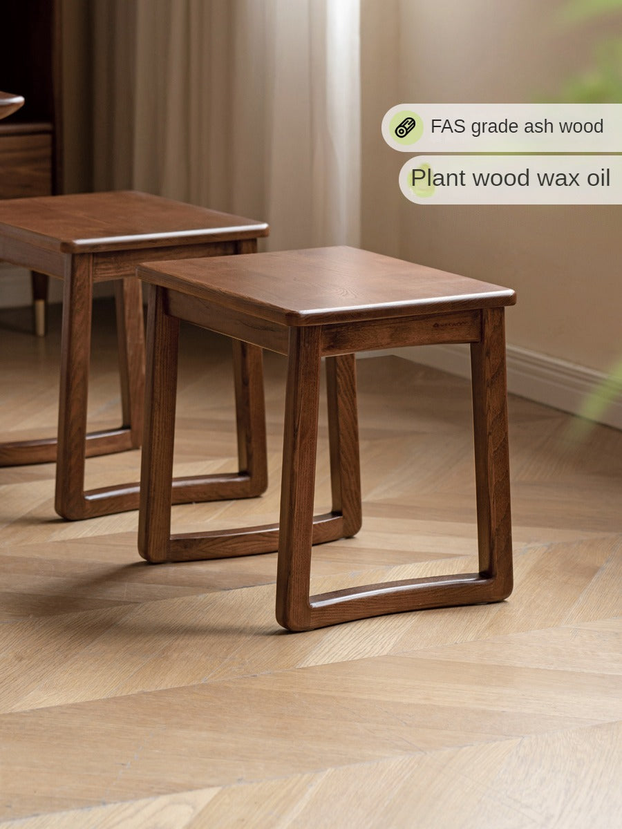 Ash Solid Wood Modern White Wax Wood Square Stool