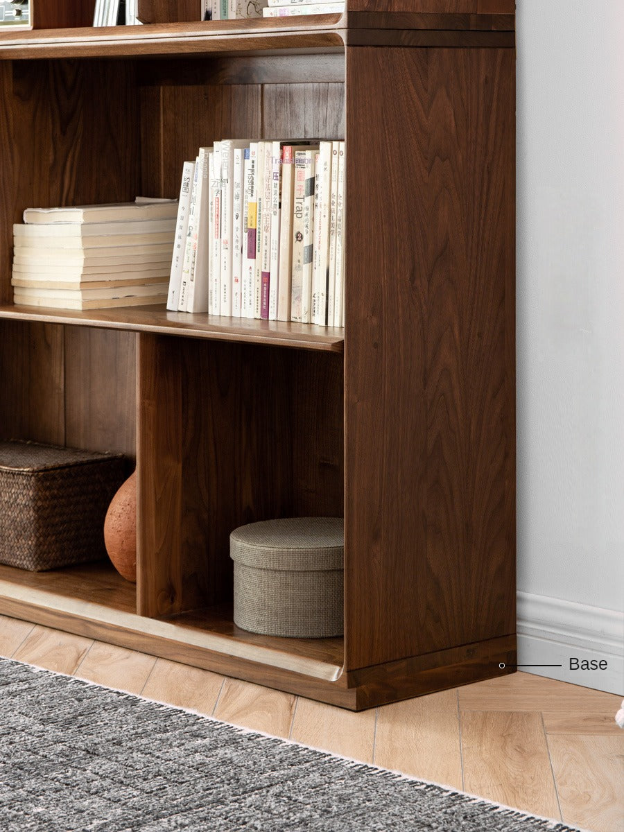 Black Walnut Solid Wood Floor-standing Low Bookcase Combination Bookshelf<