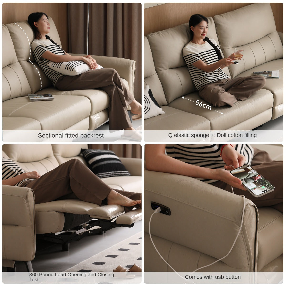 Leather Sofa Reclining Adjustable Electric Sofa