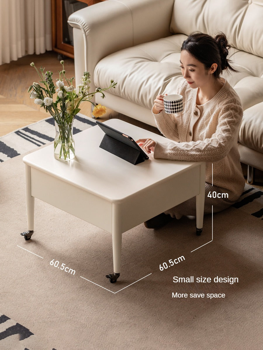 Poplar Solid Wood Lifting Cream Style Mobile Coffee Table