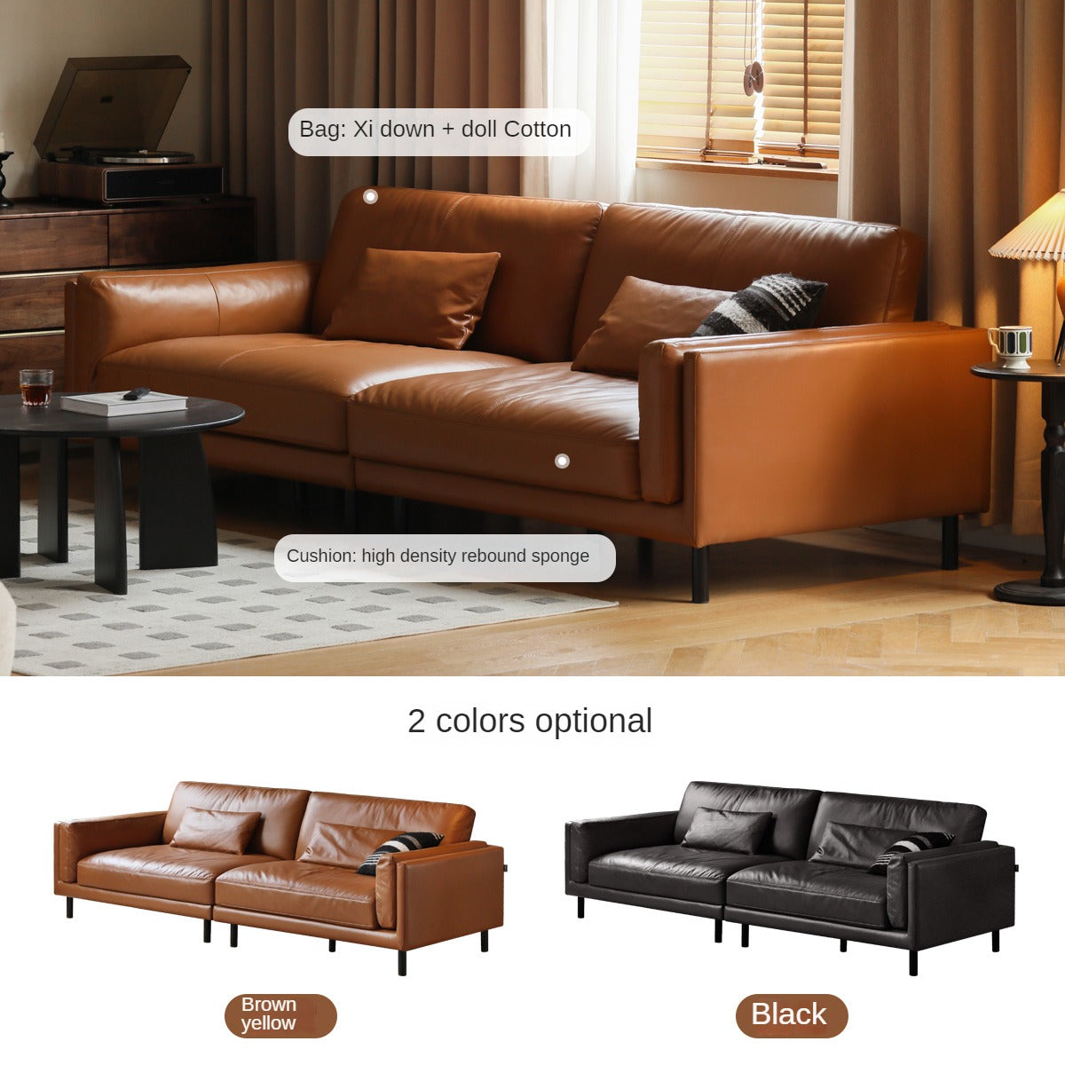 Leather Italian minimalist sofa