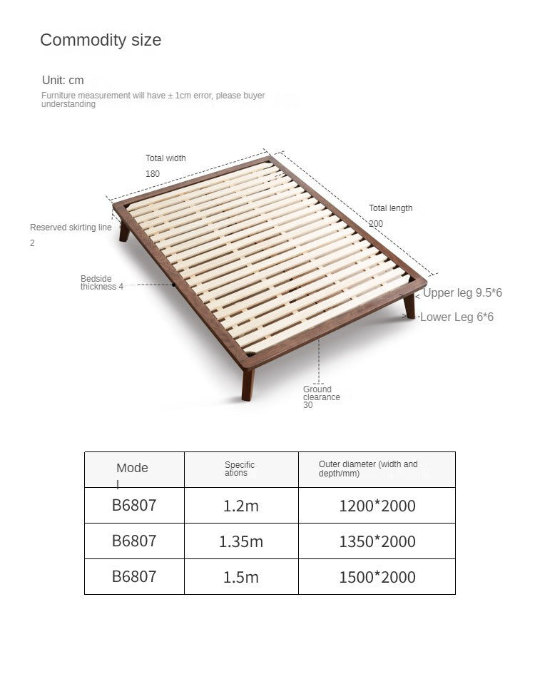 Oak solid wood platform bed, headboard-free bed