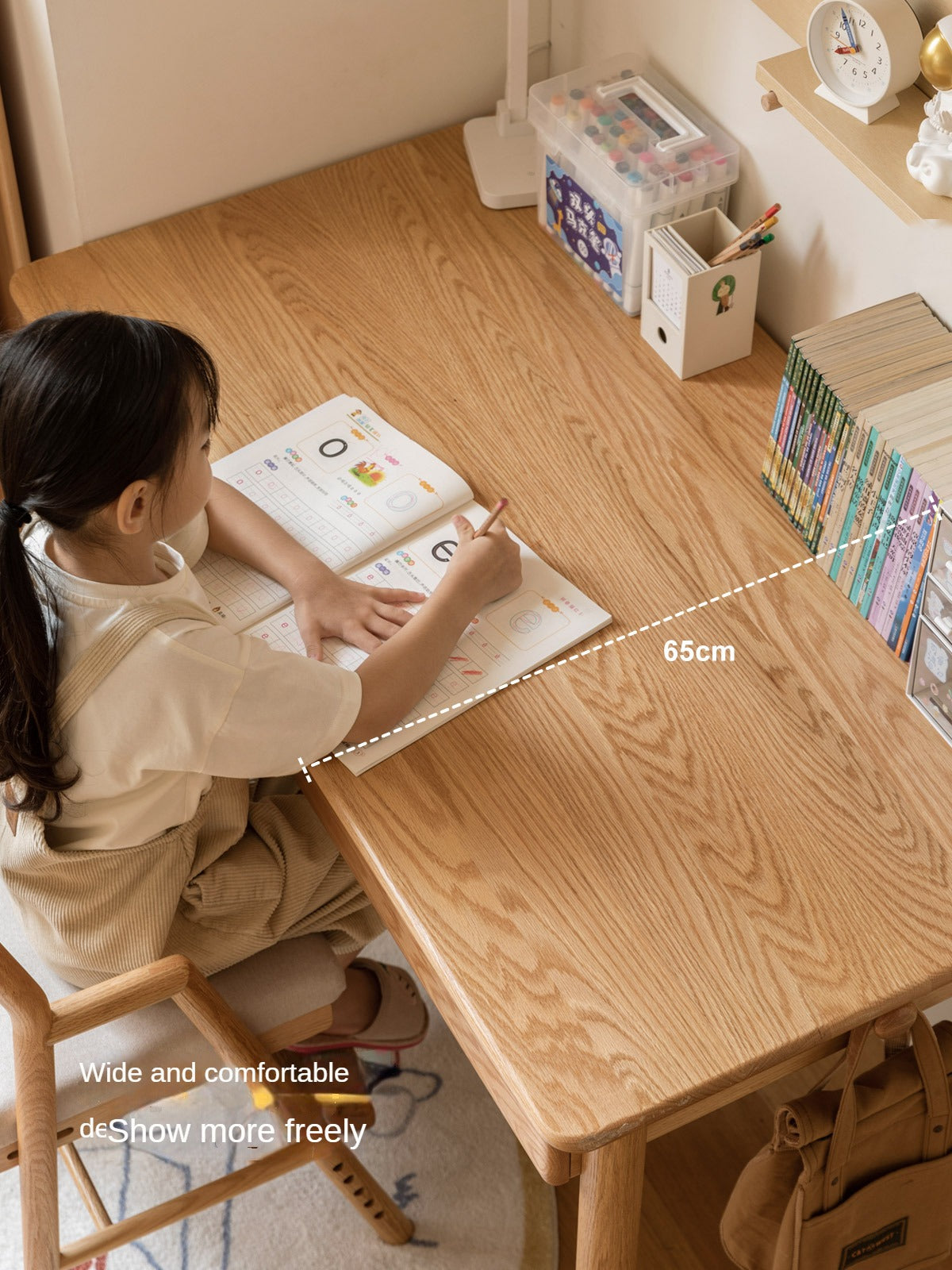 Oak solid wood children's study desk bookshelf integrated