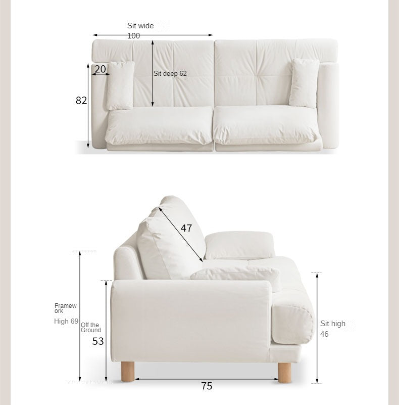 Fabric straight cream style modern three-seat sofa