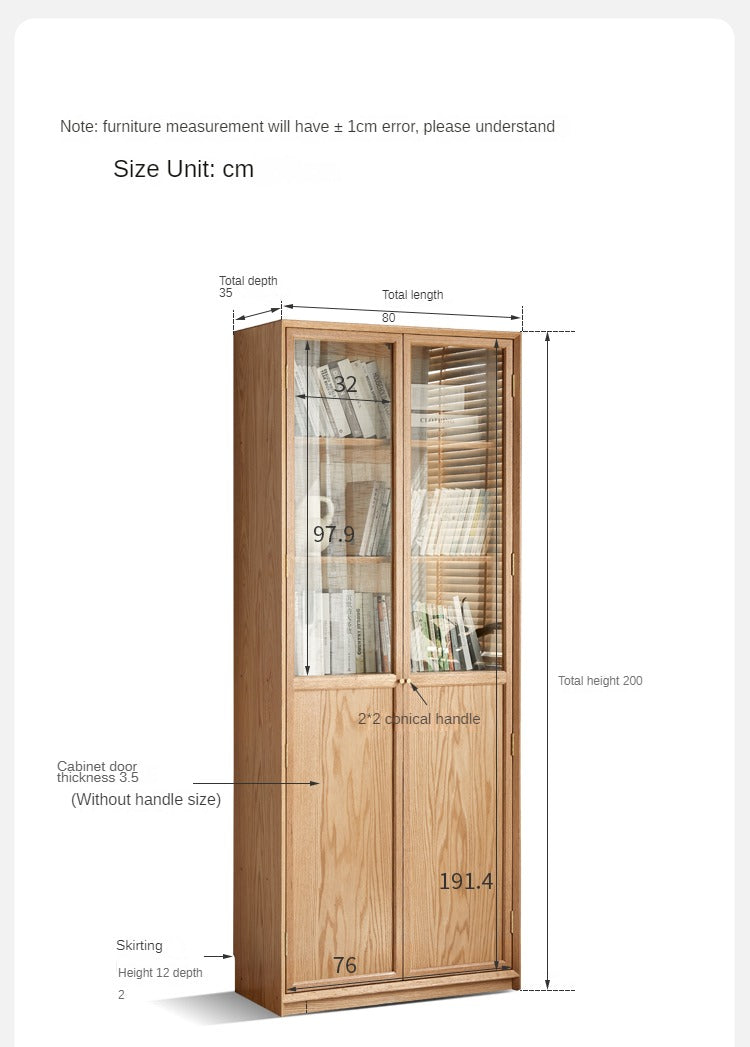 Oak Solid Wooden floor-standing bookcase whole wall free combination bookshelf<