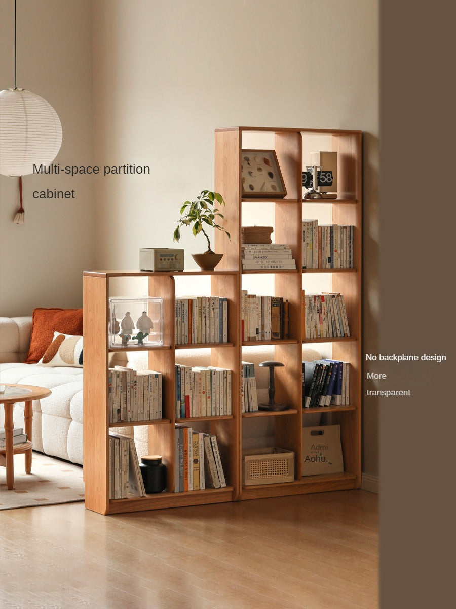 Cherry solid wood bookcase floor display free lattice combination<