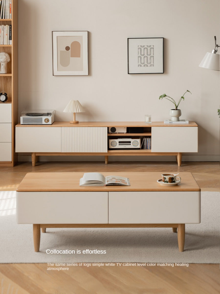 Oak solid wood modern coffee table with drawer