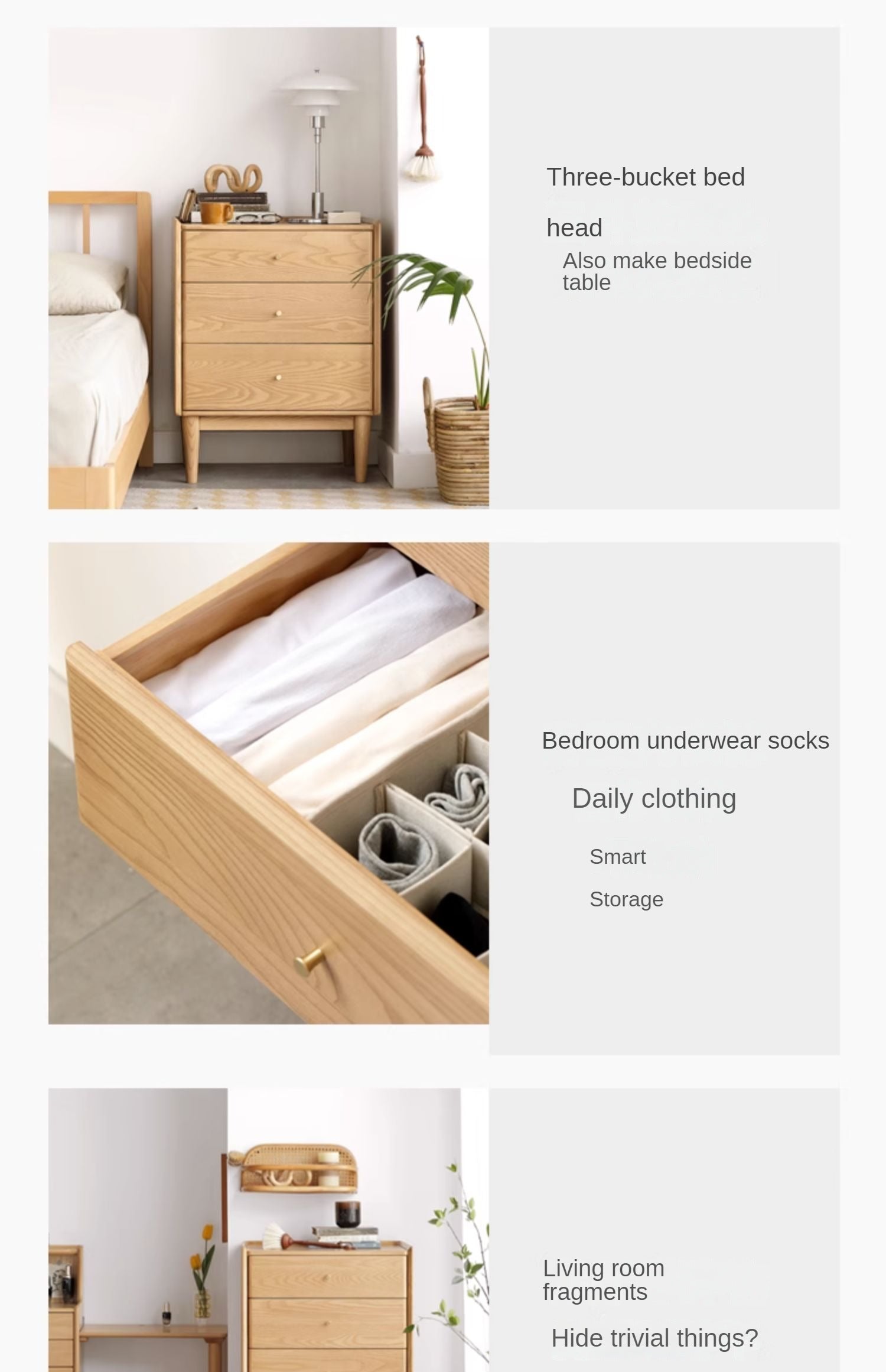 Ash Solid Wooden chest of drawers Cabinet"