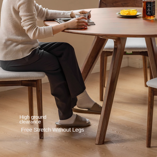 Black Walnut Solid Wood Retro Round Dining Table