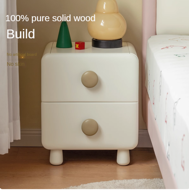 Rubber Solid Wood Cream Style Locker Children's Nightstand