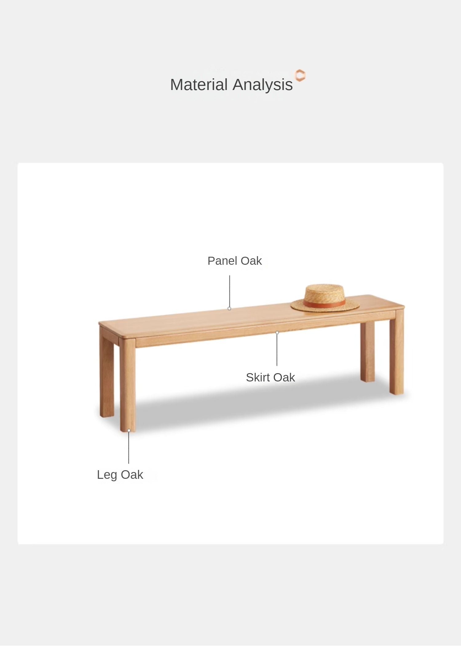Oak Solid Wood Nordic Long Bench